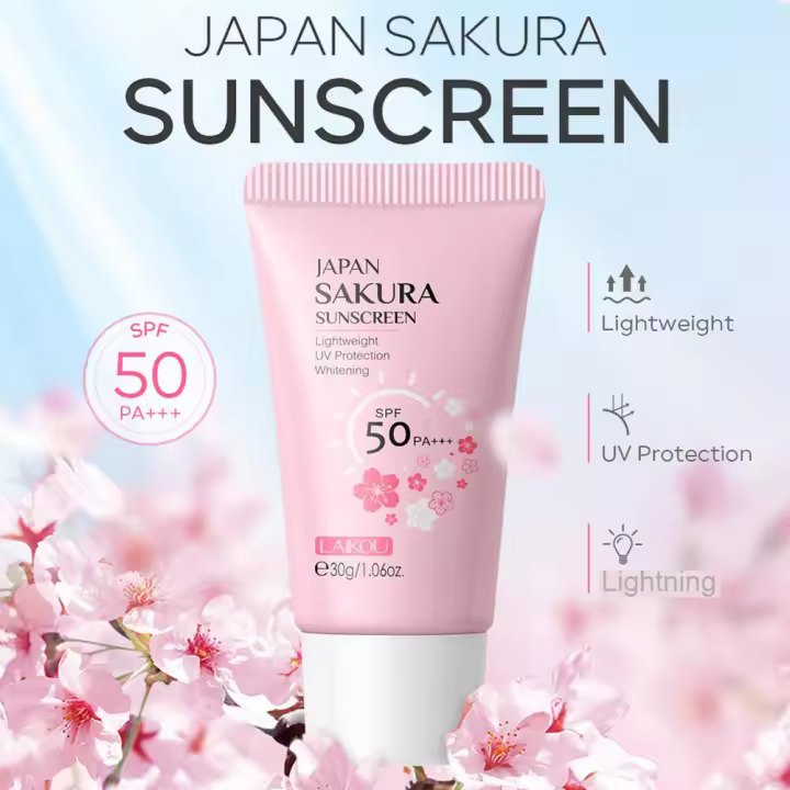 Crema de protección solar Sakura SPF50, crema de loción de aislamiento de bloqueador solar Facial, Protector de piel, crema hidratante brillante, crema relámpago - 1