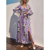 Vestidos elegantes de moda con cuello en V y mangas primavera otoño nuevo vestido largo estético con flores para mujeres calientes - details 14