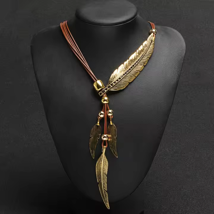 2025 nuevo estilo Nuevos Bohemios cadena de cuerda hoja patrón de plumas colgante para mujeres joyería fina Collares collar llamativo - 1