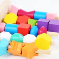 Juego de rompecabezas con forma geométrica de madera, bloques de construcción Montessori, decoración, enhebrado - details 10