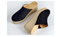 Nuevas sandalias de cuña de paja para verano y otoño 2025, sandalias de ante con punta redonda, tacones altos y suela de cáñamo con punta cerrada. - details 1