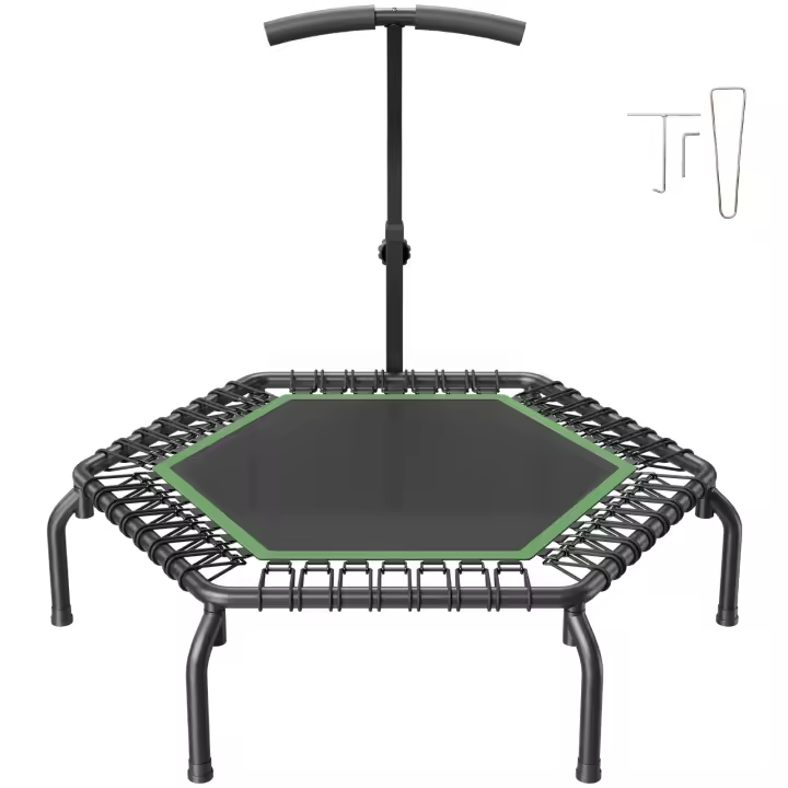 SucceBuy Mini trampolín, 54,5 pulgadas, carga de 450 libras, mango ajustable, tubos de acero de primera calidad + tapete de PP + cuerdas elásticas - 1