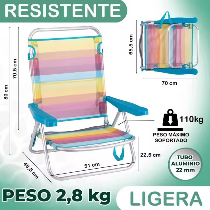 Playa Plegables |   Ligera Portátil |   Baja y Reclinable de 4 Posiciones |   para Camping, Piscina, Terraza o Jardín Rosa - 1