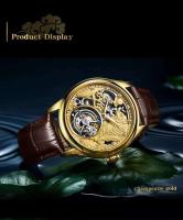 Reloj Mecánico de Lujo AESOP Skeleton Tourbillon Dorado Reloj Automático Impermeable con Correa de Cuero Categoría de Formal para Hombres - details 12