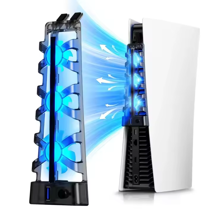 Accesorios para PS5, 3 ventiladores, sistema de refrigeración eficiente con luz LED para Sony Playstation 5, PS 5 Disc y consola de edición Digital - 1