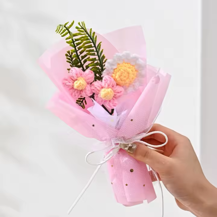 Ramos de flores de imitación de punto, margaritas de flores de graduación, ramos de flores de ganchillo hechos a mano, decoración para fiesta de cumpleaños - 1