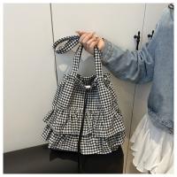 Bolso de hombro ligero de estilo coreano con forma de hoja de loto, bolso de mano a cuadros de gran capacidad, bonito bolso portátil con cordón de viaje - details 7