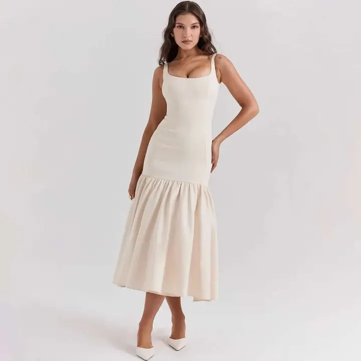 Elegante Vestido de Verano sin Espalda de Alta Gama Estilo Francés para Mujeres con Correa de Spaghetti - 1