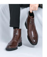 Zapatos de cuero de caña alta botas de hombre con cordones de negocios botas cortas - details 11