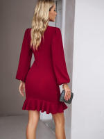 Vestido corto elegante para mujer, prenda informal con volantes, manga abullonada, color negro, sencillo e Irregular, novedad de otoño, 2023 - details 12