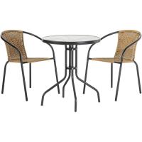 Conjunto Exterior de Jardín de Ratán Natural Mesa y Sillas de Acero y Cristal - details 0