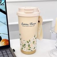 Termo portátil de acero inoxidable con diseño de flores, a prueba de fugas, capacidad de 500 ml, con pajita, doble pared, para viaje y uso en el coche. - details 4
