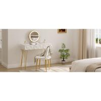 Tocador de Maquillaje con Luz LED y Espejo Grande, Mesa de Tocador con 2 Cajones y 3 Compartimentos Abiertos, Mueble de Dormitorio de Estilo Moderno, Blanco - details 0