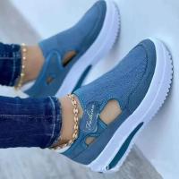 Zapatillas de deporte con plataforma para mujer, zapatos de cuña transpirables, informales, de Color sólido, para caminar - details 1