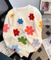 Jersey coreano con bordado Floral, suéter de alta calidad para mujer, Tops elegantes de punto con cuello redondo - details 8