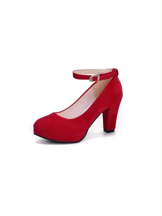 Primavera de las Mujeres Bombas Rebaño Dulce Grueso Tacones Altos Correa de Tobillo Plataforma Femenina Clásico Dedo del Pie Redondo Vestido Zapatos Lindos Señoras Calzado - 1