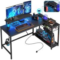Forma de L con Tomas de Corriente y Luces LED, Escritorio Esquinero con Estantes, Reversible para Ordenador para el Hogar, Oficina, Dormitorio, Espacio Pequeño, 106,5 cm - details 49