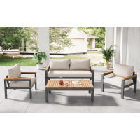 Conjunto de Jardín de Acacia Muebles de Exteriores de Acero Galvanizado Mesa de Comedor de 4 Piezas - details 11