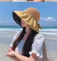 Visera anti ultravioleta tejida de paja para mujer Summer Sun con pegamento negro grande junto al mar, sombrero para el sol transpirable - details 19