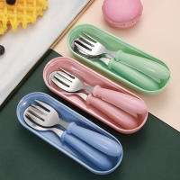 Juego de 2 piezas de vajilla portátil para bebé, cubertería de acero inoxidable para niño pequeño, cuchara de alimentación, tenedor - details 1