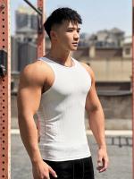 Chaleco elástico a rayas para hombre, camiseta sin mangas de gran tamaño con cuello redondo, camiseta sin mangas para gimnasio, deportes, fitness, correr, entrenamiento, culturismo - details 4