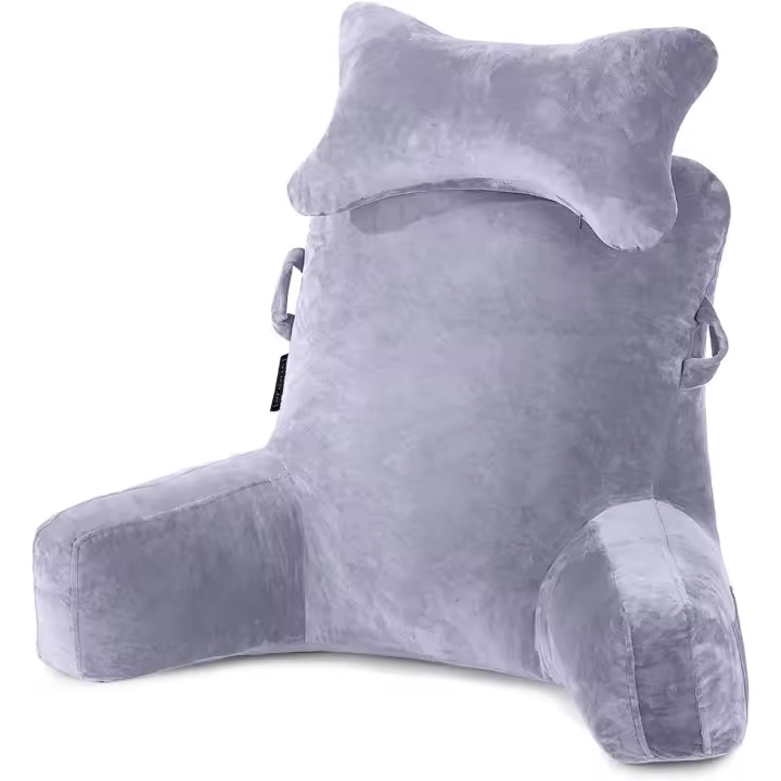 Lectura, Almohada para Reposo en la Cama con Cuello Desmontable y Brazos para Sentarse en la Cama o el Respaldo, Almohada de Lectura Espalda para Adultos,Gris - 1