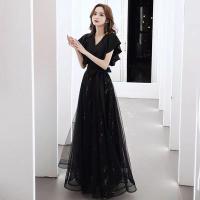 Vestido de Gala Negro Elegante Largo, Delgado, Estilo Francés, Lujo Ligero, Vestido de Niche de Alta Gama Perfecto para Reuniones Anuales, Exámenes de Arte - details 13