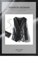 Chaleco negro de cuero PU suave para primavera y otoño, chaqueta elegante sin mangas, oficina con botones dobles, 2024 para mujer al aire libre - details 1