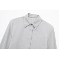 OUWU- Conjunto De 2 Piezas A La Moda Para Mujer, Camisas Grises Con Cuello De Solapa Y Pantalones Cortos Con Cremallera Lateral Vintage, Conjunto De Pantalones Cortos Elegantes Para Mujer - details 4