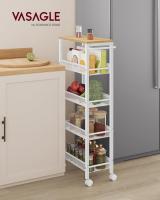 Carro de 4 Niveles, Carro Estrecho de Cocina con Ruedas, con Asa, para Espacio Reducido, 22 x 45,4 x 77 cm, para Cocina, Baño, Salón, Estudio, Marrón Rústico y Negro LRC033B01 - details 32