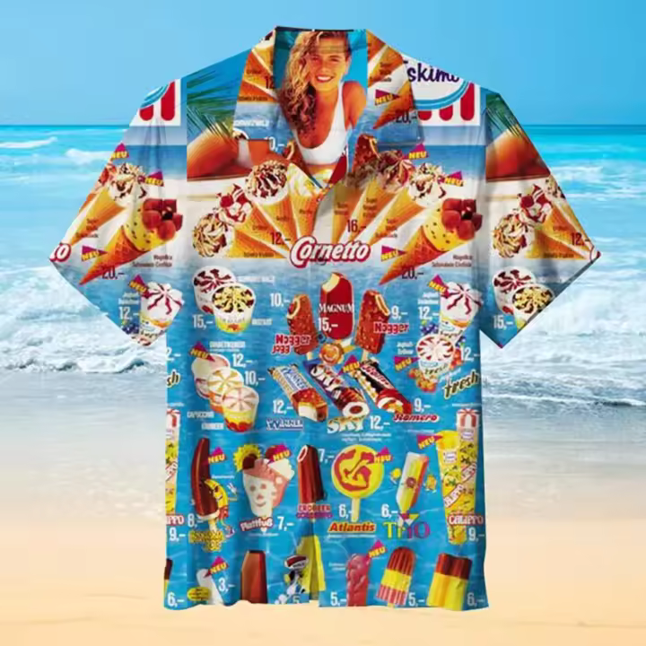 Camisa de verano para hombre, informal, manga corta, estampado de helado, camisa hawaiana 3D, ropa extragrande para hombre, camisa española para viaje a la playa - 1
