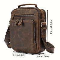 MVA Bolso bandolera vintage de piel auténtica para hombre, bolso bandolera multifuncional con forro de poliéster, bolso pequeño para tableta - Guangzhou Crafted - details 0