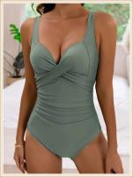 2024 ropa de playa lisa de una sola pieza plisada para mujer, nadadores, traje de baño para nadar, verano - details 13