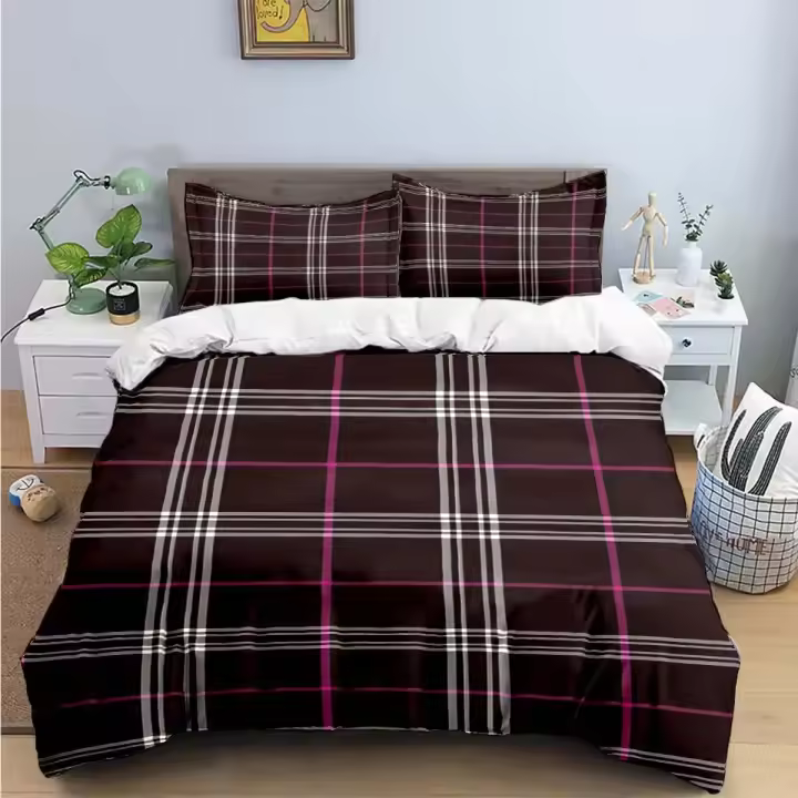 Exquisito Conjunto de Ropa de Cama a Cuadros de Cuadros Cubierta de Edredón, Cojín de Comodidad - 1