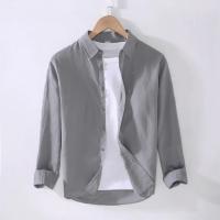 Camisa de Algodón Lino para Hombres en Otoño Cuello Cargado Casual Manga Larga - details 4