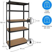 Set de 2 Estanterías Metálicas Galvanizadas Color Negro 875Kg 5 Baldas modulares 180 x 90 x 40cm - details 1
