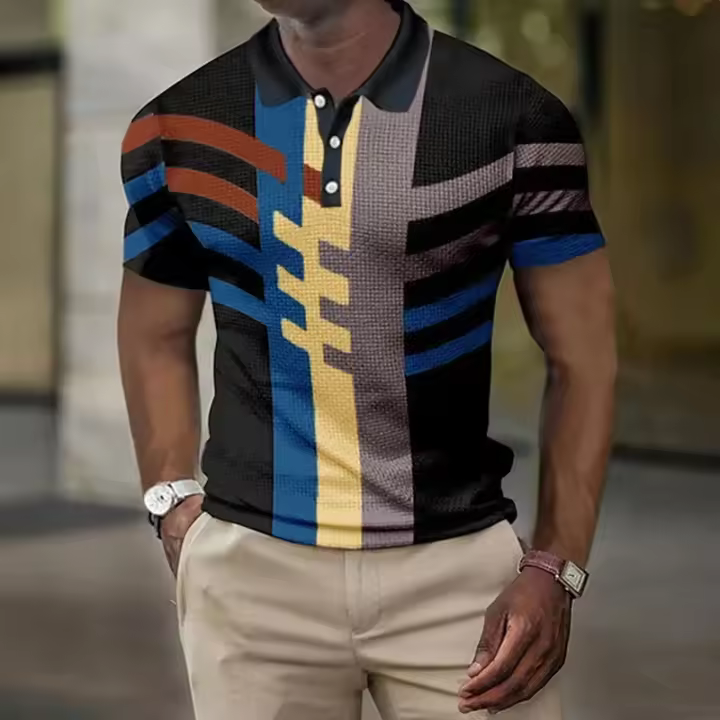 Ropa de hombre casual de moda de manga corta a rayas con botones de camisa polo nueva vendedora caliente - 1