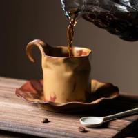 Juego de Taza de Café de Cerámica Plisada de Lujo Ligero Japonés con Platillo Taza de Café de Forma Exquisita Creativa - details 3