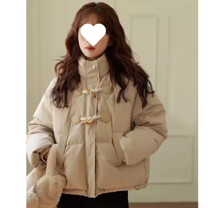 Chaqueta mullida de cuerno para mujer de invierno 2024, algodón grueso, estilo coreano, chaqueta para viento y lluvia - 1