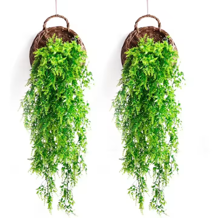 Plantas Artificiales Colgantes de Plástico 2 Piezas Decoración de Pared Interior-Exterior - 1