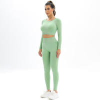 Conjunto de Yoga sin costuras para mujer, ropa deportiva de entrenamiento para gimnasio, Top corto de manga larga, Leggings de cintura alta, trajes deportivos de 2 piezas - details 26