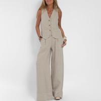 Elegante chaleco Y2K para mujer, conjunto de 2 piezas, sin mangas, cuello en V, con botones, ropa de abrigo, conjunto de pantalones de pierna ancha - details 1