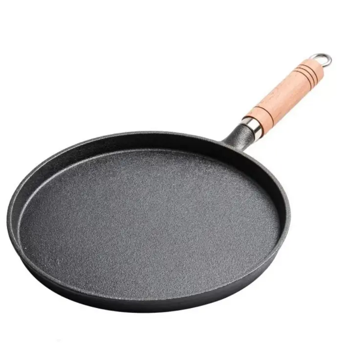 Sartén plana antiadherente de hierro fundido con mango de madera, sartén para panqueques de 20/26cm, crepé engrosado, tortilla - 1
