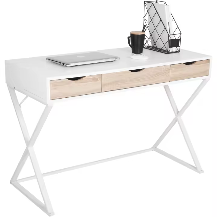 Mesa de Oficina Nórdica Moderna de Madera 110x50cm Fácil de Instalar Diseño de 3 Cajones - 1
