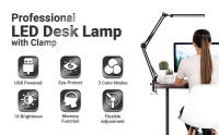 Lámpara de escritorio LED con abrazadera Lámpara de escritorio con brazo oscilante 360 °   Luz de escritorio ajustable para el cuidado de los ojos 3 modos de color 10 niveles de brillo - details 0