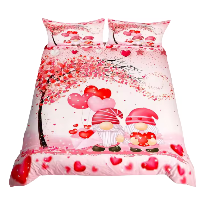Juego de Ropa de Cama Moderna de Corazón Rojo Romántico Cubierta de Edredón de Poliéster para Pareja Accesorios de Dormitorio para Pareja Feliz - 1
