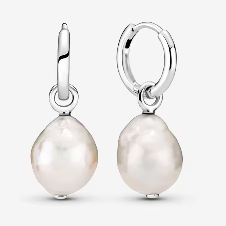 Pendientes de aro de perlas barrocas cultivadas en agua dulce tratadas con joyería para mujer - Plata de ley - 1
