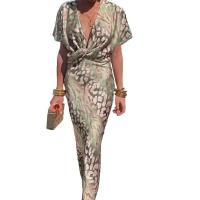 Vestido de verano de manga corta para mujer, vestido informal con cuello en V estampado de moda para mujer - details 0