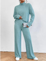 Traje de punto de manga larga con cuello alto para mujer, suéter informal, pantalones sueltos, traje de dos piezas, Otoño e Invierno - details 3