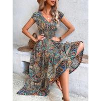 Vestido estampado de manga corta para mujer, vestidos informales con cuello en v, moda de verano - details 3